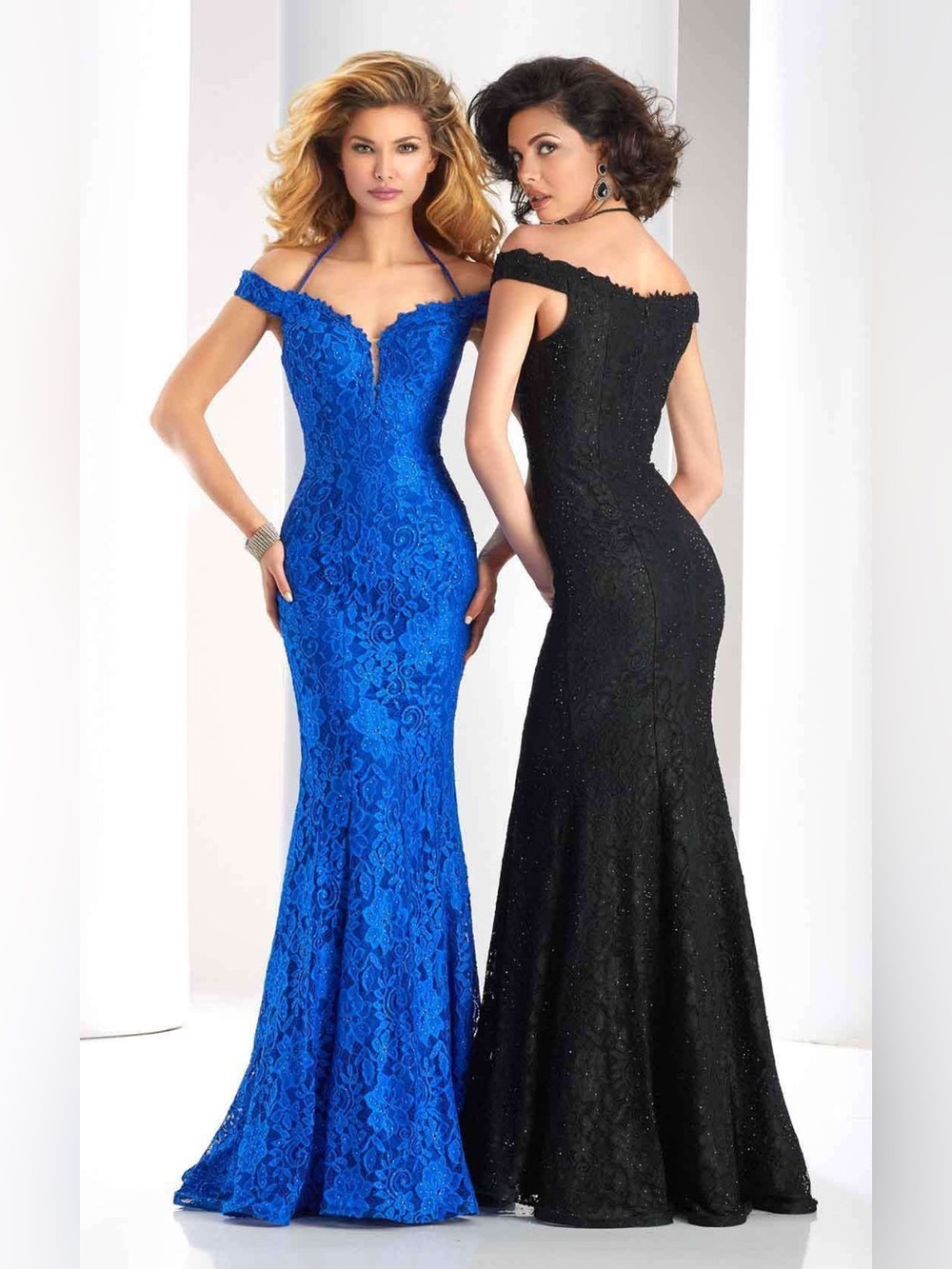Clarisse Black Off-Shoulder Lace Mermaid Gown